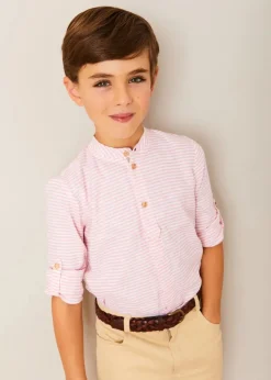 Tops & Shirts | Shirts | Pepa London Hertford Striped Mao Collar Long Sleeve Shirt in Coral (12mths-10yrs)