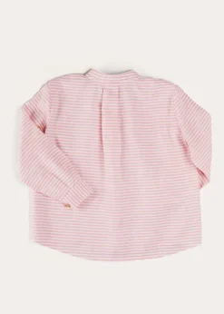 Tops & Shirts | Shirts | Pepa London Hertford Striped Mao Collar Long Sleeve Shirt in Coral (12mths-10yrs)