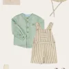 Lookbooks | Pepa London Holland Striped Pocket Front Dungarees in Green (18mths-4yrs) | Plain Mao Collar Long Sleeve Shirt in Green (12mths-10yrs) | Plain Cardigan in Cream (6mths-10yrs) | T-Bar Suede Baby Shoes in Beige (20-24EU) | Holland Striped Sun Hat in Green (XS-M) | Ribbed Short Socks in Beige (0mths-10yrs)