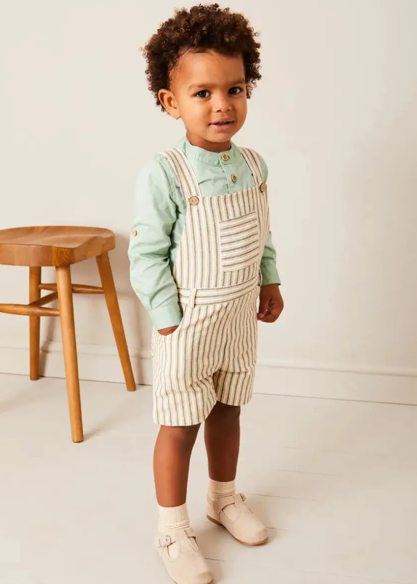 Dungarees & Rompers | Bloomers, Shorts & Trousers | Pepa London Holland Striped Pocket Front Dungarees in Green (18mths-4yrs)