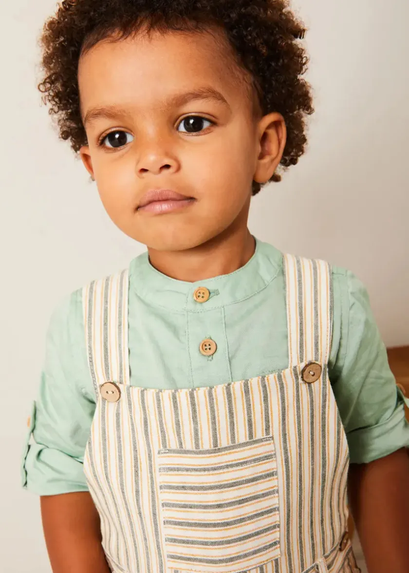 Dungarees & Rompers | Bloomers, Shorts & Trousers | Pepa London Holland Striped Pocket Front Dungarees in Green (18mths-4yrs)