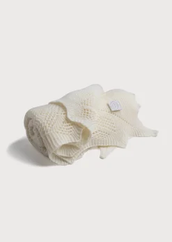 Gifting | Knitted Accessories | Pepa London Intricate Openwork Fine Merino Wool Shawl in Cream