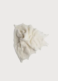 Gifting | Knitted Accessories | Pepa London Intricate Openwork Fine Merino Wool Shawl in Cream