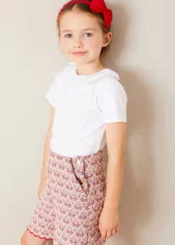 Lookbooks | Pepa London Iris Jacquard Statement Collar Jacket in Red (4-12yrs) | Iris Jacquard Button Detail Shorts in Red (4-12yrs) | Piculina Trim Top in White (2-10yrs) | Leather Mary Jane Shoes in Pink (24-34EU) | Plain Linen Hairband in Red | Celebration Short Socks with Ruffle- Cream (0mths-10yrs) | The Beauty & The Beast Book