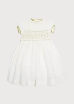 Dresses | Dresses | Pepa London Ivory Hand Smocked Occasion Dress with Green Details (6mths-8yrs)