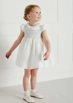 Dresses | Dresses | Pepa London Ivory Hand Smocked Occasion Dress with Blue Details (6mths-8yrs)