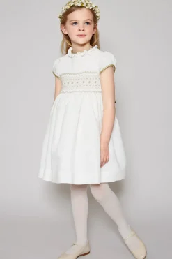 Dresses | Dresses | Pepa London Ivory Hand Smocked Occasion Dress with Green Details (6mths-8yrs)