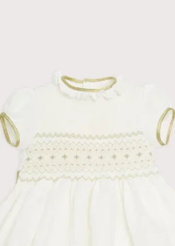 Dresses | Dresses | Pepa London Ivory Hand Smocked Occasion Dress with Green Details (6mths-8yrs)