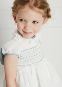 Dresses | Dresses | Pepa London Ivory Hand Smocked Occasion Dress with Blue Details (6mths-8yrs)
