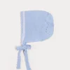 Bonnets & Booties | Bonnets & Booties | Pepa London Lace Detail Knitted Bonnet in Blue (1-6mths)