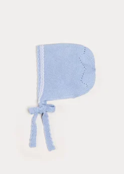 Bonnets & Booties | Bonnets & Booties | Pepa London Lace Detail Knitted Bonnet in Blue (1-6mths)