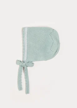 Bonnets & Booties | Bonnets & Booties | Pepa London Lace Detail Knitted Bonnet in Green (1-12mths)