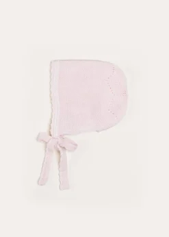 Bonnets & Booties | Bonnets, Booties & Mittens | Pepa London Lace Detail Knitted Bonnet in Pink (1-12mths)