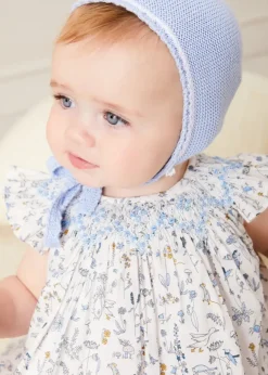Bonnets & Booties | Bonnets & Booties | Pepa London Lace Detail Knitted Bonnet in Blue (1-6mths)