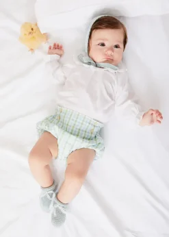 Bonnets & Booties | Bonnets & Booties | Pepa London Lace Detail Knitted Bonnet in Green (1-12mths)