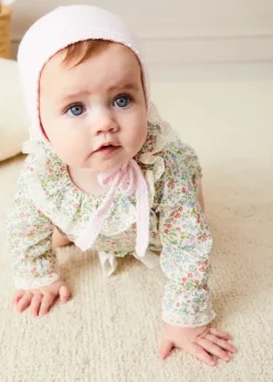 Bonnets & Booties | Bonnets, Booties & Mittens | Pepa London Lace Detail Knitted Bonnet in Pink (1-12mths)