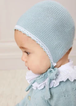 Bonnets & Booties | Bonnets & Booties | Pepa London Lace Detail Knitted Bonnet in Green (1-12mths)