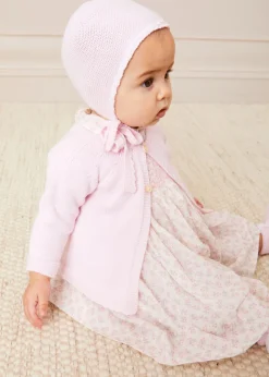 Bonnets & Booties | Bonnets, Booties & Mittens | Pepa London Lace Detail Knitted Bonnet in Pink (1-12mths)