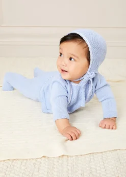 Bonnets & Booties | Bonnets & Booties | Pepa London Lace Detail Knitted Bonnet in Blue (1-6mths)