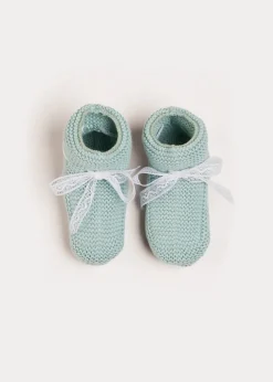 Knitted Booties | Bonnets & Booties | Pepa London Lace Detail Knitted Booties in Green