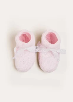 Knitted Booties | Bonnets & Booties | Pepa London Lace Detail Knitted Booties in Pink