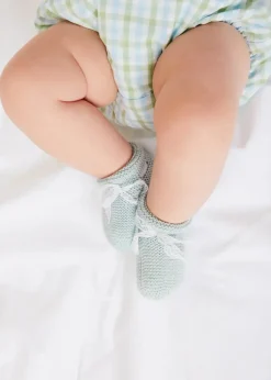Knitted Booties | Bonnets & Booties | Pepa London Lace Detail Knitted Booties in Green