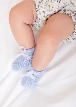 Knitted Booties | Bonnets & Booties | Pepa London Lace Detail Knitted Booties in Blue