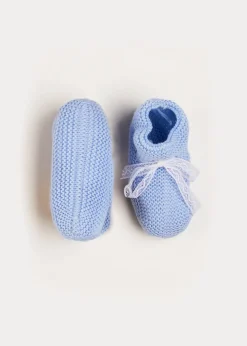 Knitted Booties | Bonnets & Booties | Pepa London Lace Detail Knitted Booties in Blue