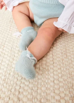 Knitted Booties | Bonnets & Booties | Pepa London Lace Detail Knitted Booties in Green