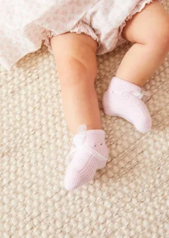 Knitted Booties | Bonnets & Booties | Pepa London Lace Detail Knitted Booties in Pink