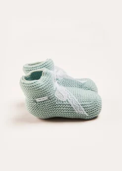 Knitted Booties | Bonnets & Booties | Pepa London Lace Detail Knitted Booties in Green