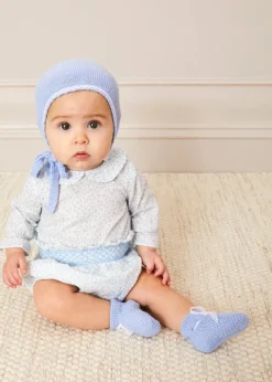 Knitted Booties | Bonnets & Booties | Pepa London Lace Detail Knitted Booties in Blue