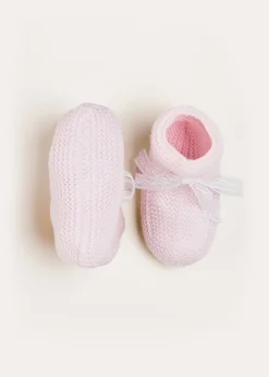 Knitted Booties | Bonnets & Booties | Pepa London Lace Detail Knitted Booties in Pink