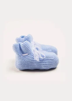 Knitted Booties | Bonnets & Booties | Pepa London Lace Detail Knitted Booties in Blue