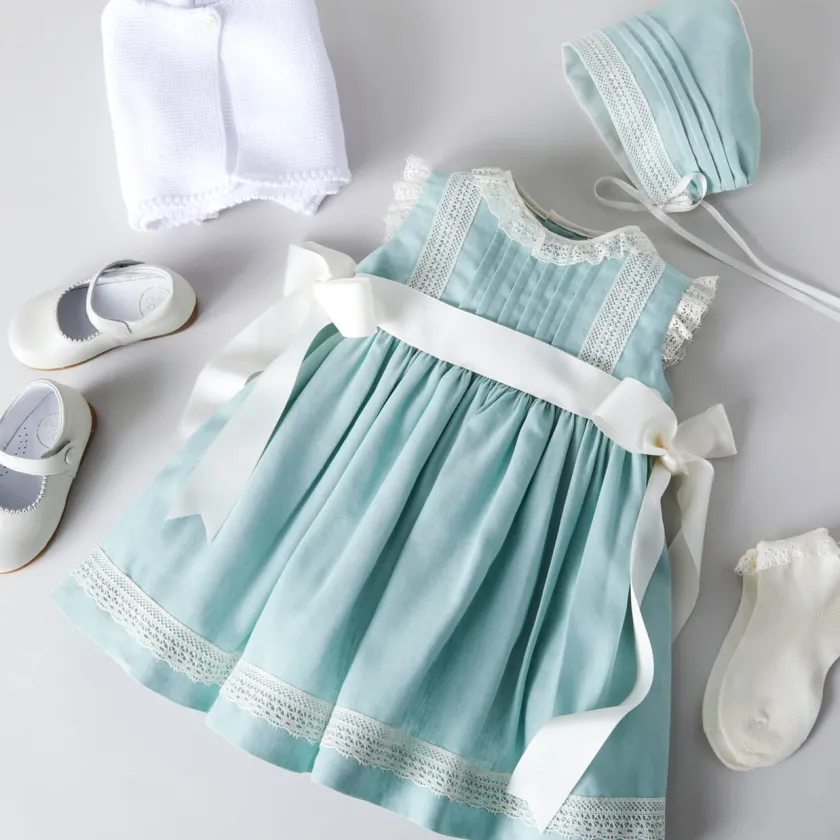 Dresses | Dresses | Pepa London Lace Trim Ivory Bow Dress in Teal (6mths-5yrs)