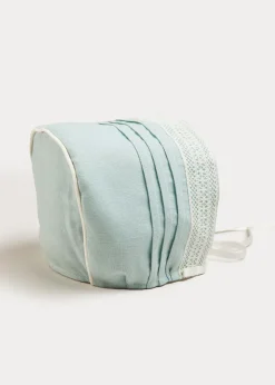 Bonnets & Booties | Bonnets & Booties | Pepa London Lace Trim Linen Bonnet in Teal (3mths-2yrs)