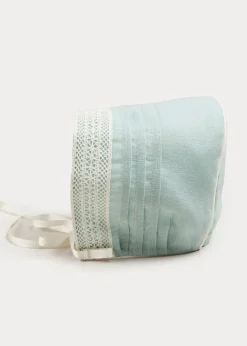 Bonnets & Booties | Bonnets & Booties | Pepa London Lace Trim Linen Bonnet in Teal (3mths-2yrs)