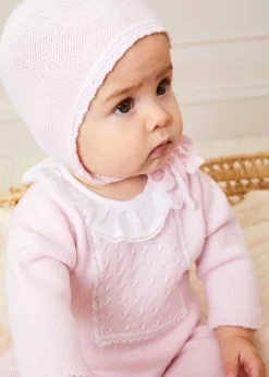 Baby Grows | Two-piece Sets | Pepa London Lace Trim Ruffle Collar Knitted Set in Pink (1-12mths)