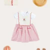 Lookbooks | Pepa London Lawrence Striped Boat Embroidered Scallop Detail Pinafore Skirt in Red (18mths-4yrs) | Cherry Motif Crochet Cardigan in Beige (2-10yrs) | Piculina Trim Top in White (2-10yrs) | Open Toe Leather Sandals in Brown (17-30EU)