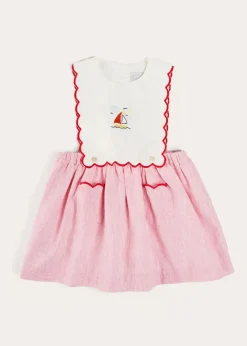 Skirts & Shorts | Pepa London Lawrence Striped Boat Embroidered Scallop Detail Pinafore Skirt in Red (18mths-4yrs)