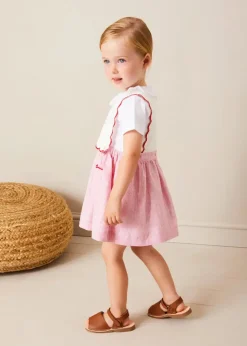 Skirts & Shorts | Pepa London Lawrence Striped Boat Embroidered Scallop Detail Pinafore Skirt in Red (18mths-4yrs)