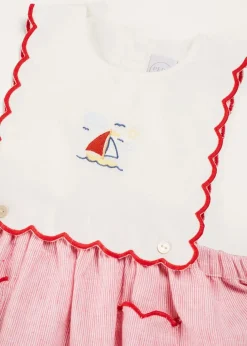 Skirts & Shorts | Pepa London Lawrence Striped Boat Embroidered Scallop Detail Pinafore Skirt in Red (18mths-4yrs)