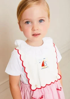Skirts & Shorts | Pepa London Lawrence Striped Boat Embroidered Scallop Detail Pinafore Skirt in Red (18mths-4yrs)