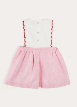 Skirts & Shorts | Pepa London Lawrence Striped Boat Embroidered Scallop Detail Pinafore Skirt in Red (18mths-4yrs)