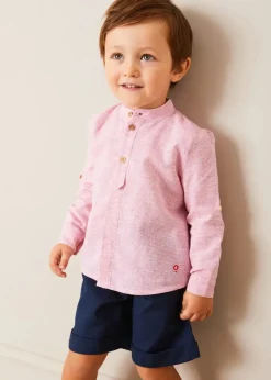 Tops & Shirts | Shirts | Pepa London Lawrence Striped Mao Collar Long Sleeve Shirt in Red (18mths-10yrs)