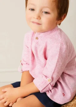 Tops & Shirts | Shirts | Pepa London Lawrence Striped Mao Collar Long Sleeve Shirt in Red (18mths-10yrs)
