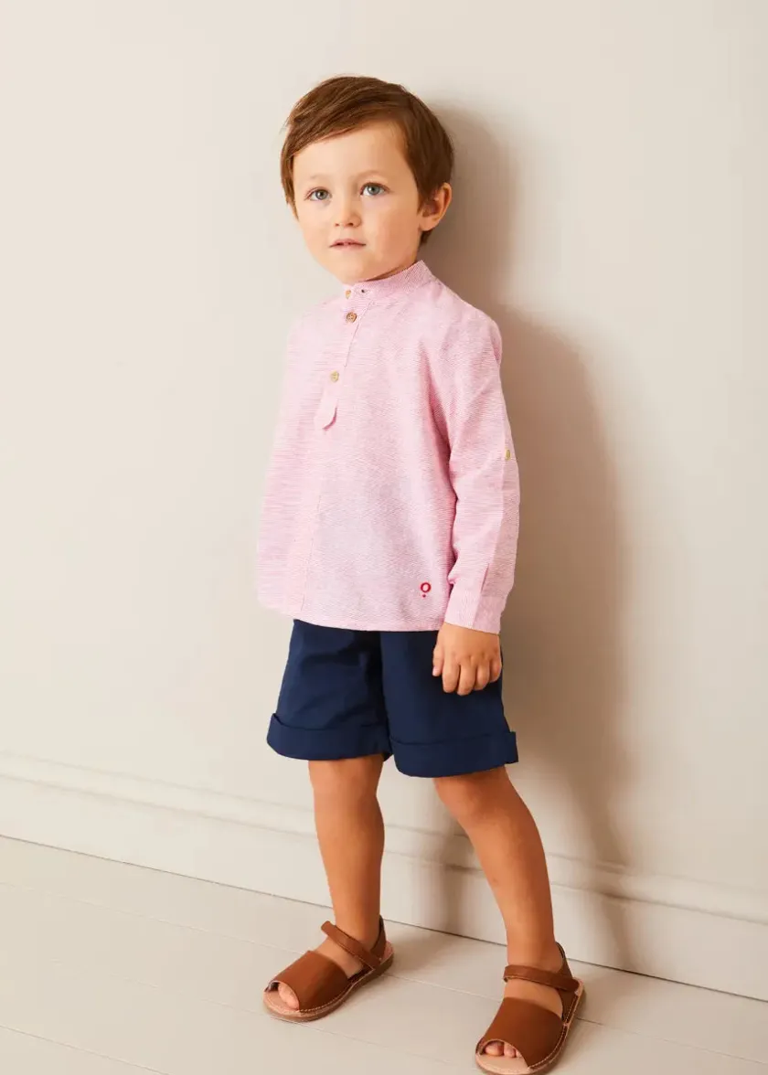 Tops & Shirts | Shirts | Pepa London Lawrence Striped Mao Collar Long Sleeve Shirt in Red (18mths-10yrs)