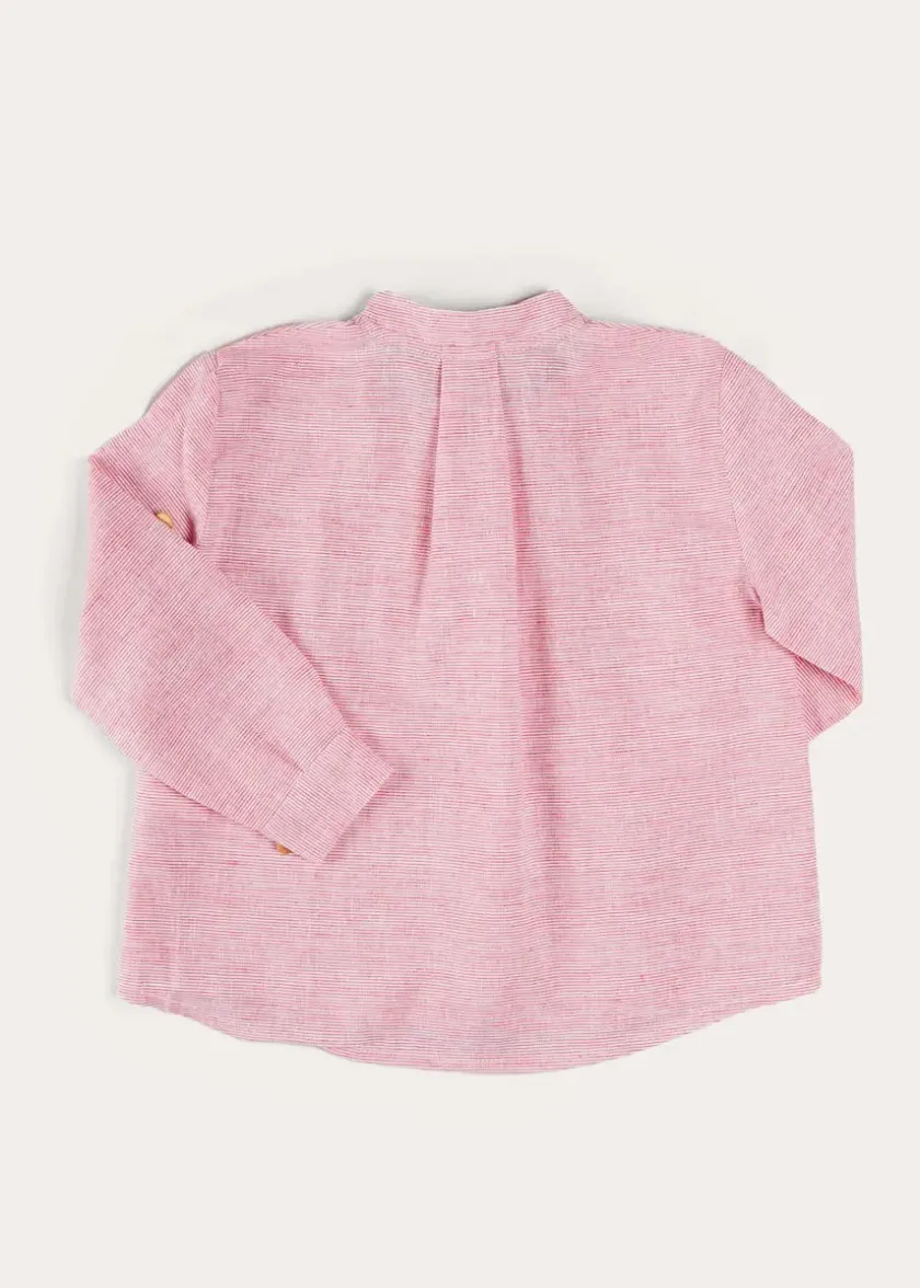 Tops & Shirts | Shirts | Pepa London Lawrence Striped Mao Collar Long Sleeve Shirt in Red (18mths-10yrs)