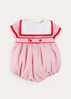 Rompers | Rompers | Pepa London Lawrence Striped Mariner Collar Short Sleeve Romper in Red (6mths-3yrs)