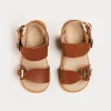 Sandals | Sandals | Pepa London Leather Buckle Detail Sandals in Camel (24-34EU)